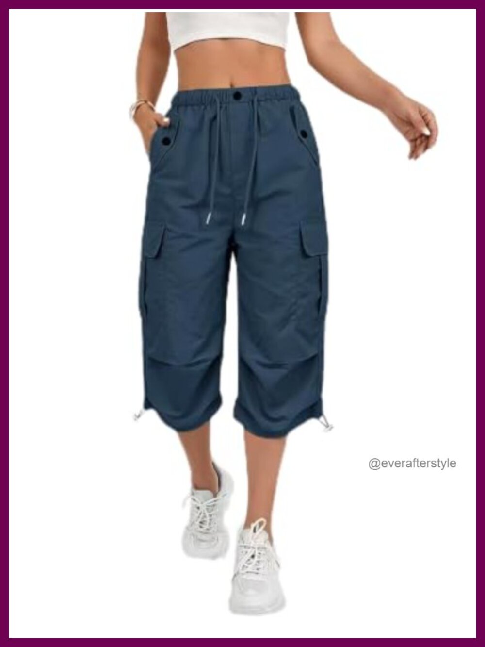 Women's Cargo Capri Pants Drawstring Elastic Waist Adjustable Hem